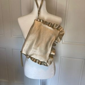 Ladies Sole Society Vegan Leather Gold Ruffle Wristlet Pouch with animal print